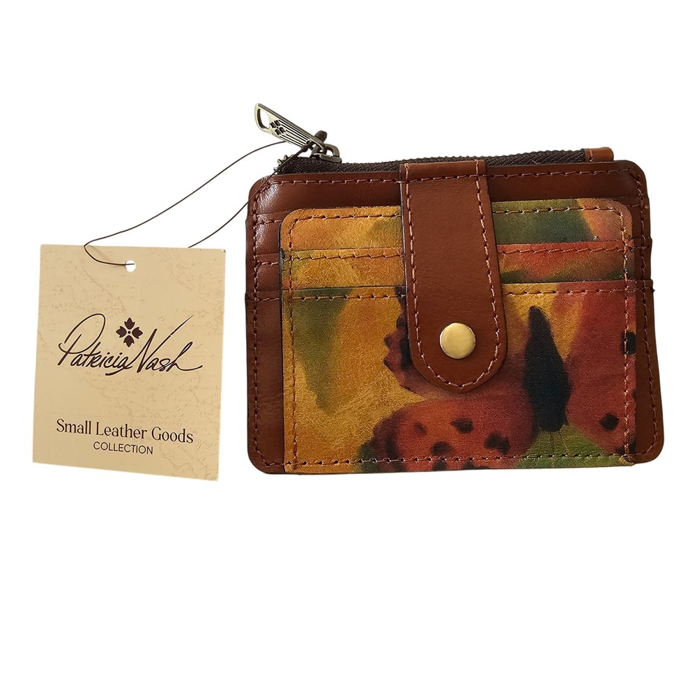 Patricia Nash Watercolor Butterfly Cassis Leather Card Case Wallet P567498X NEW